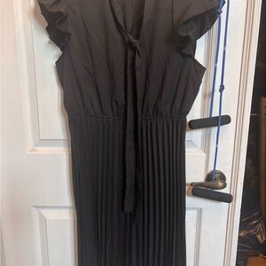 SHEIN Black Midi Dress with Pleated Skirt